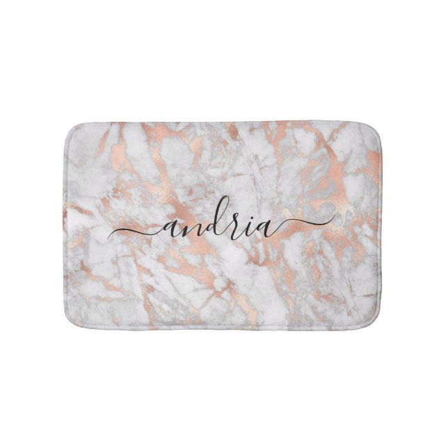 Tapis De Bain Marbre or blanc et Rose, Nom du script noir (Devant)