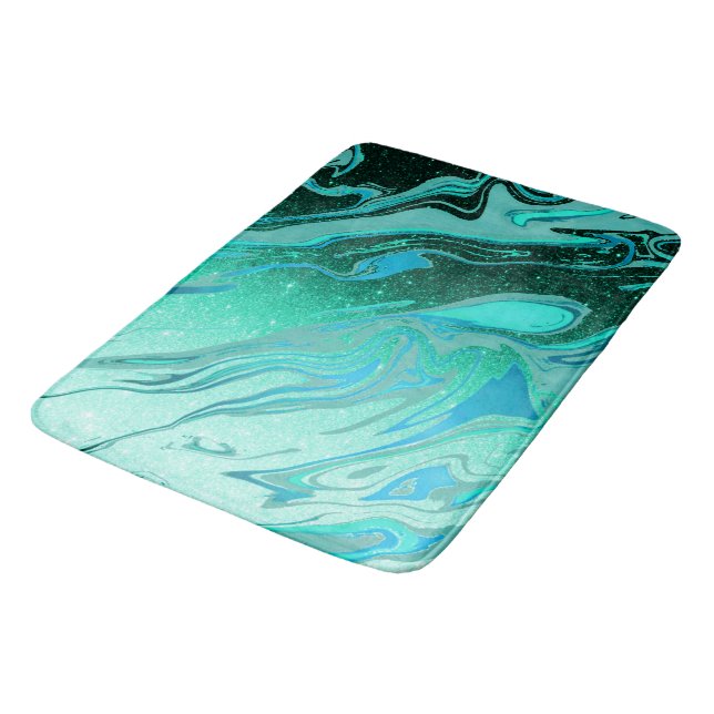 Tapis De Bain Marbre parties scintillant turquoise (Angle)