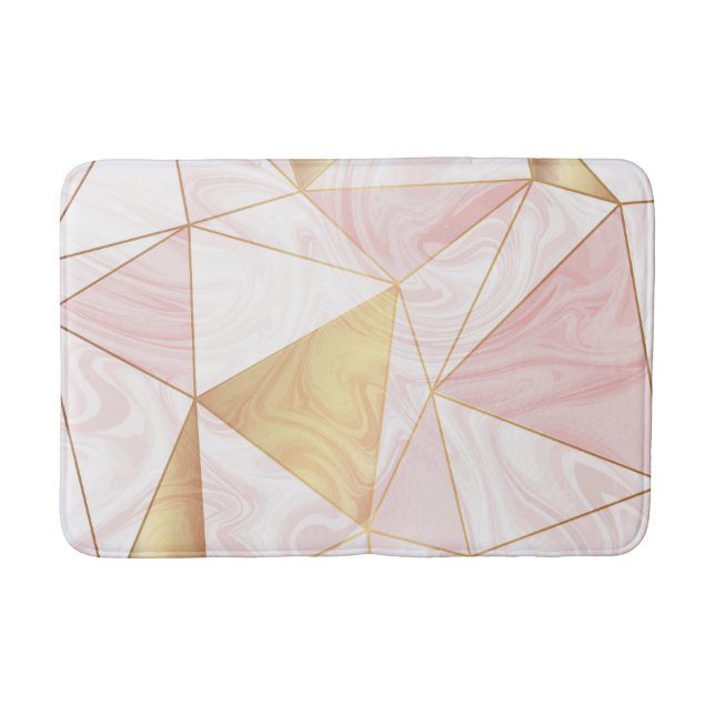 Tapis De Bain Marbre rose et or Poly Géométrique Triangles (Devant)