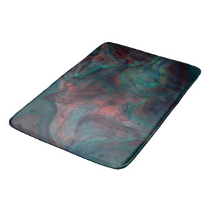 Tapis De Bain marbre rouge, bleu, turquoise et violet abstrait
