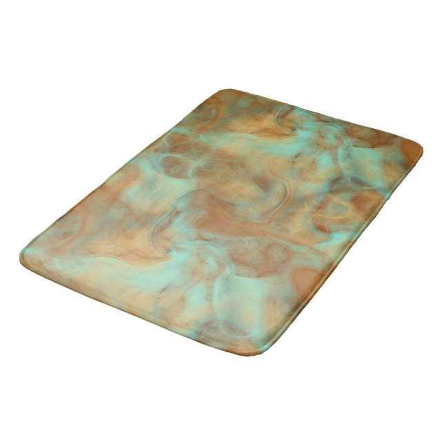 Tapis De Bain Marbre rouille et turquoise abstrait (Angle)