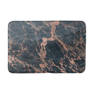 Tapis De Bain Marbre Rustique Bleu Brumeux & Rose Gold Glam Pink
