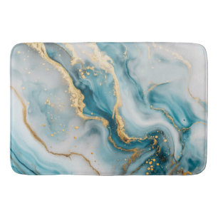 Tapis De Bain Marbre texture bleu turquoise or mat bain