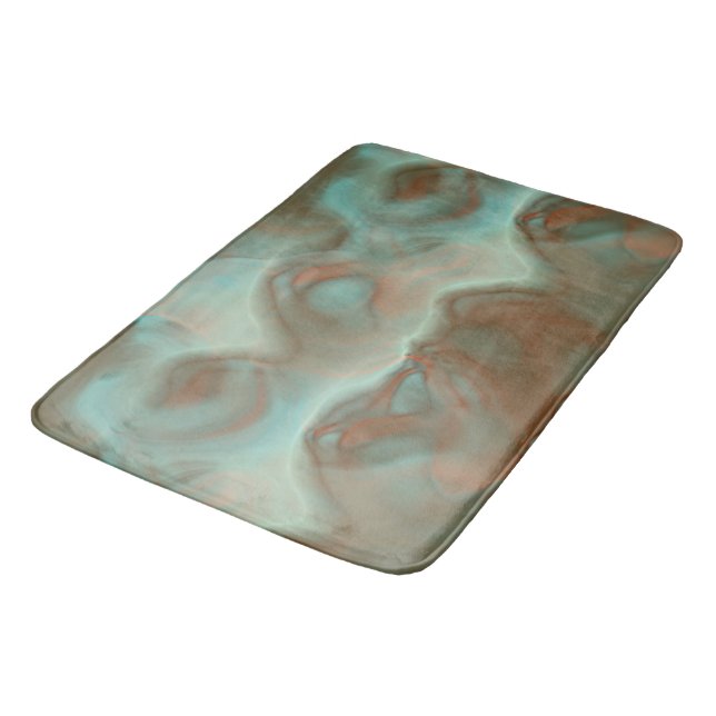 Tapis De Bain Marbre turquoise et rouille Abstrait (Angle)