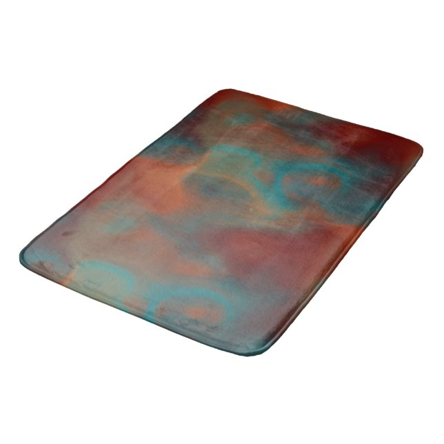 Tapis De Bain Marbre turquoise et rouille abstrait (Angle)