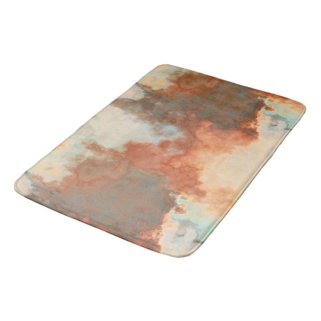 Tapis De Bain Marbre turquoise et rouille Abstrait (Angle)