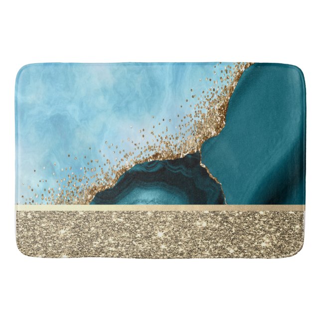 Tapis De Bain Marbre turquoise pailleté or élégant (Devant)
