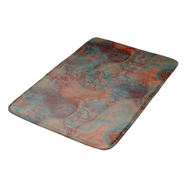 Tapis De Bain Marbre turquoise, rouge et rouille abstrait (Angle)