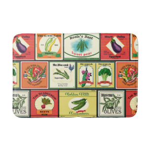 Tapis De Bain Marchandises en conserve vintages - étiquettes de