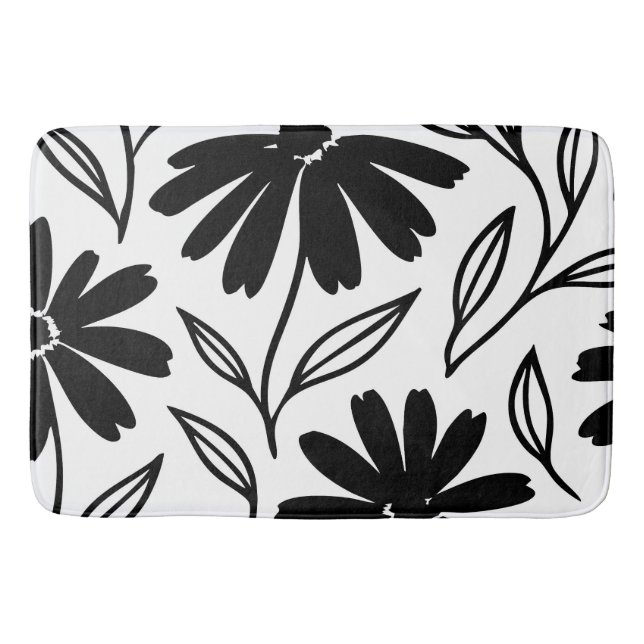 Tapis De Bain Marguerites à l'encre noire Boho  (Devant)