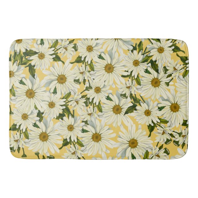 Tapis De Bain Marguerites blanches Fleur Fleur Jaune Lumineuse (Devant)