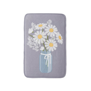 Tapis De Bain Marguerites blanches Mason Jar sur Lavender
