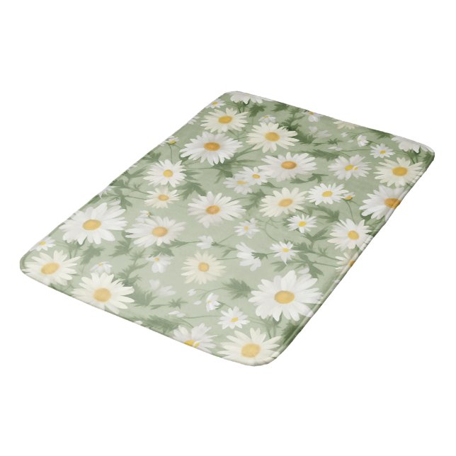 Tapis De Bain Marguerites blanches sur Sage Green (Angle)
