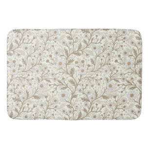 Tapis De Bain Marguerites en blanc et marron sur fond blanc cass