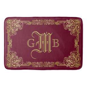 Tapis De Bain Mariage Monogram Classic Gold Frame Bourgogne