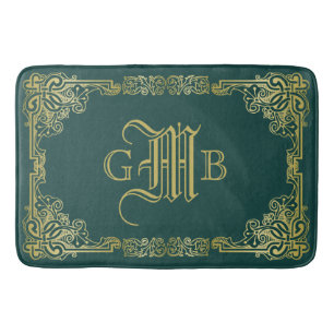 Tapis De Bain Mariage Monogram Classic Gold Frame Dark Green