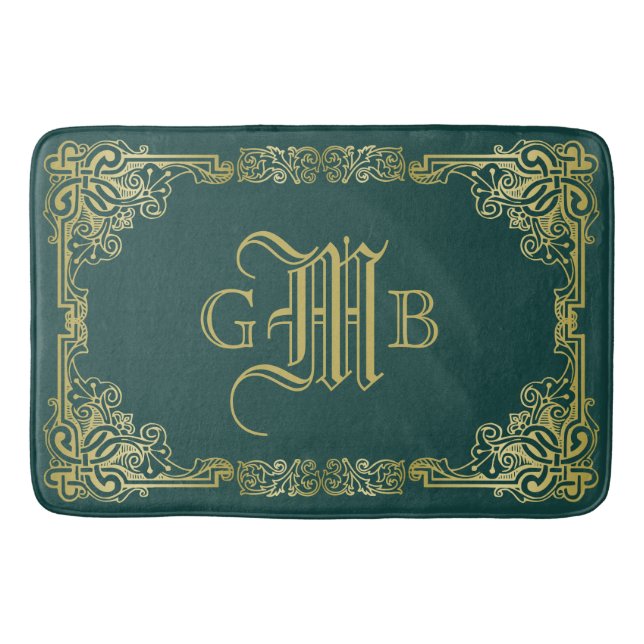 Tapis De Bain Mariage Monogram Classic Gold Frame Dark Green (Devant)