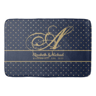 Tapis De Bain Mariage Monorgam Bleu Nuit Pois Dorés Nouveaux Mar