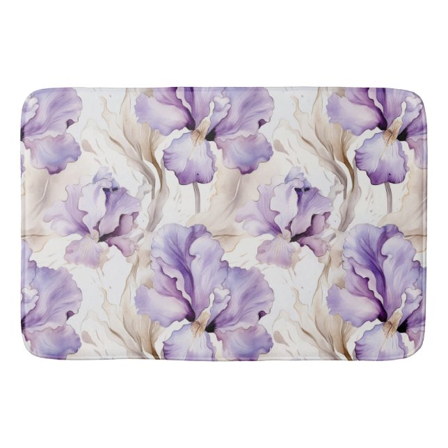 Tapis De Bain Mariage Romantique aux Iris Violets Floraux (Devant)