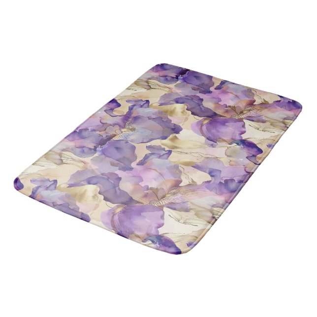 Tapis De Bain Mariage Romantique Fleur d'Iris Violet Or (Angle)