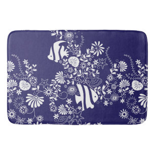 Tapis De Bain Marine Bleu Blanc Océan Motif de vie