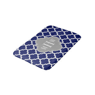 Tapis De Bain Marine Bleu Marocain #5 Gris 3 Monogramme initial
