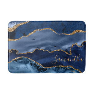 Tapis De Bain Marine Blue et Faux Gold Parties scintillant marbr