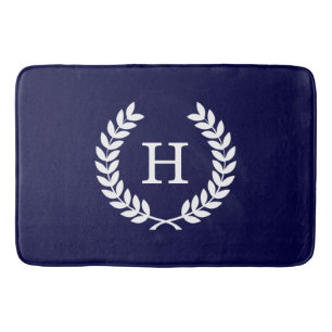 Tapis De Bain Marine Blue What Blé Laurel Wreath Initial Monogra