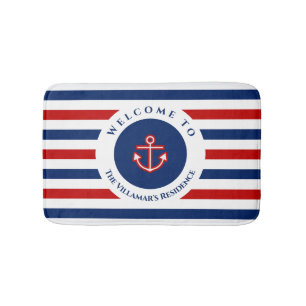 Tapis De Bain Marine marine Bleu Rouge Bleu Blancs