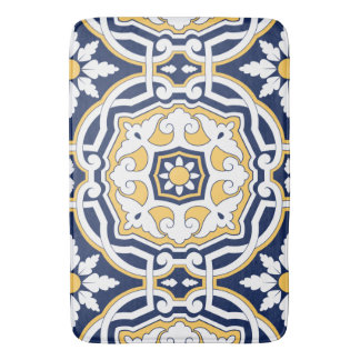 Tapis De Bain Marocain bleu vif jaune complexe géométrique