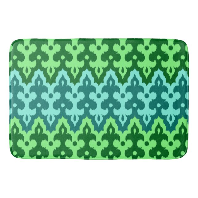 Tapis De Bain Marocaine Ikat Damask, Turquoise & Jade Green (Devant)