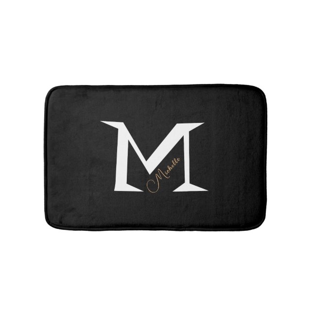 Tapis De Bain Marque Noir Tendance Ajoutez Votre Nom Simple  (Devant)