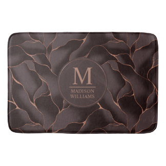 Tapis De Bain Marron Chocolat & Or Rose Motif Vague Abstrait