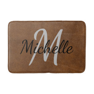 Tapis De Bain Marron Moderne Typographie & Monogramme De Nom En 