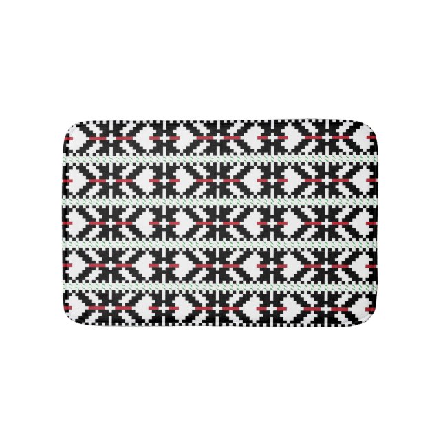 Tapis De Bain Masculine Art populaire tribal letton noir et blan (Devant)