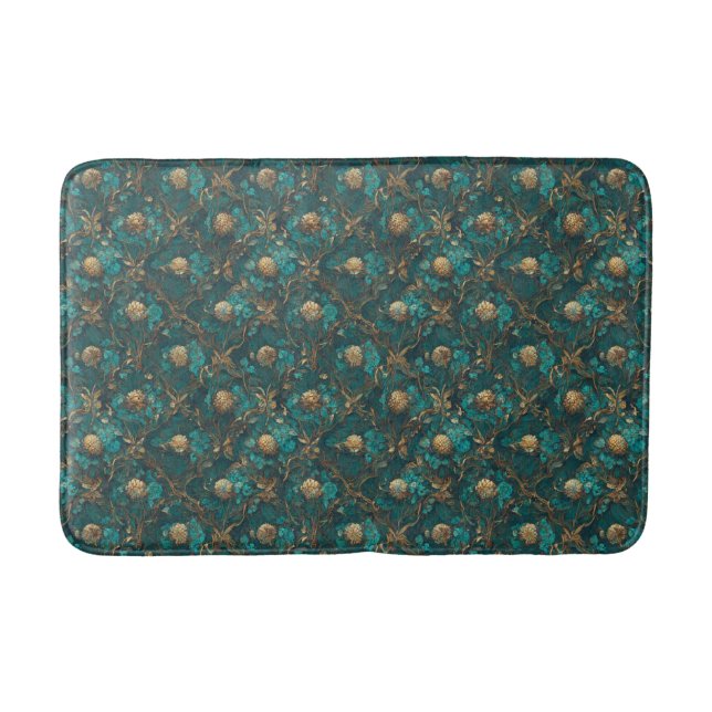 Tapis De Bain Mat à bain turquoise et or Floral (Devant)