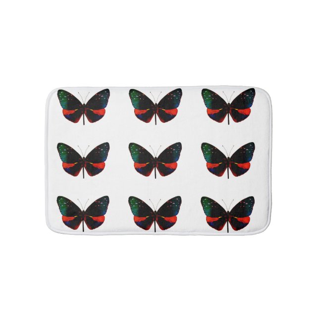 Tapis De Bain Mat de bain à papillon rouge, vert et noir (Devant)