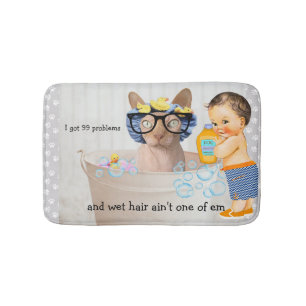 Tapis De Bain Mat de bain chatte sans cheveux drôle