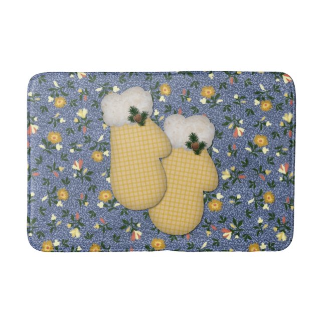 Tapis De Bain Mat de bain de Noël Jaune Mittens (Devant)