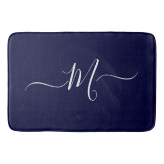 Tapis De Bain Mat de bain initial Monogramme bleu marine