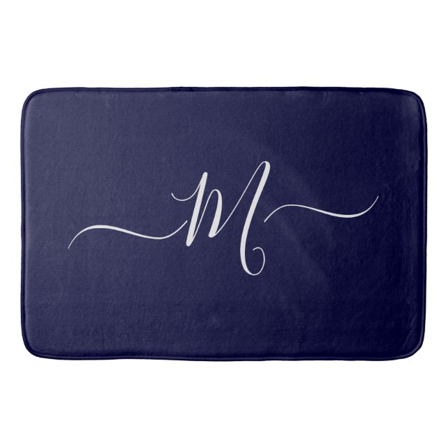 Tapis De Bain Mat de bain initial Monogramme bleu marine (Devant)