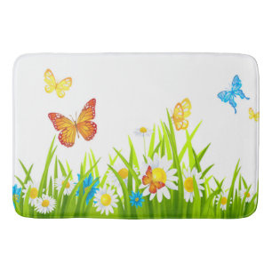 Tapis De Bain Mat de bain/papillons de printemps et fleurs