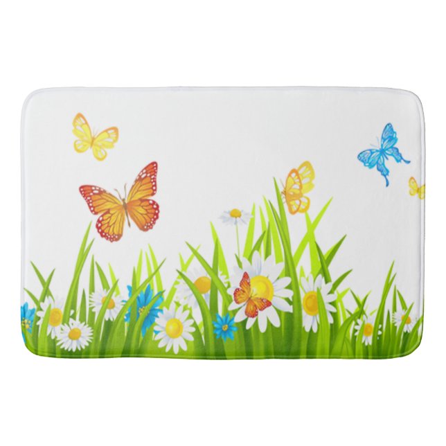 Tapis De Bain Mat de bain/papillons de printemps et fleurs (Devant)