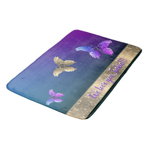Tapis De Bain Mat de bain rose et papillon avec texte