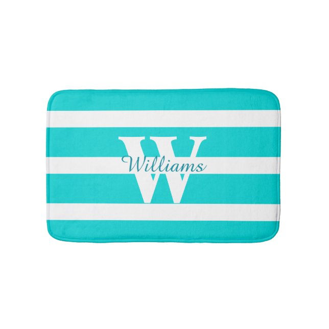 Tapis De Bain Mat de bain Turquoise et blanc monogramme (Devant)