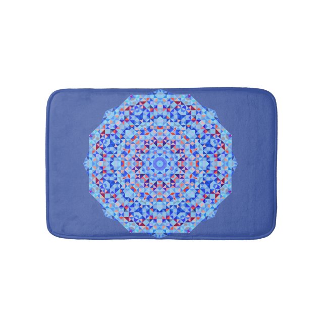 Tapis De Bain Mat Motif géométrique bleu rose et blanc (Devant)