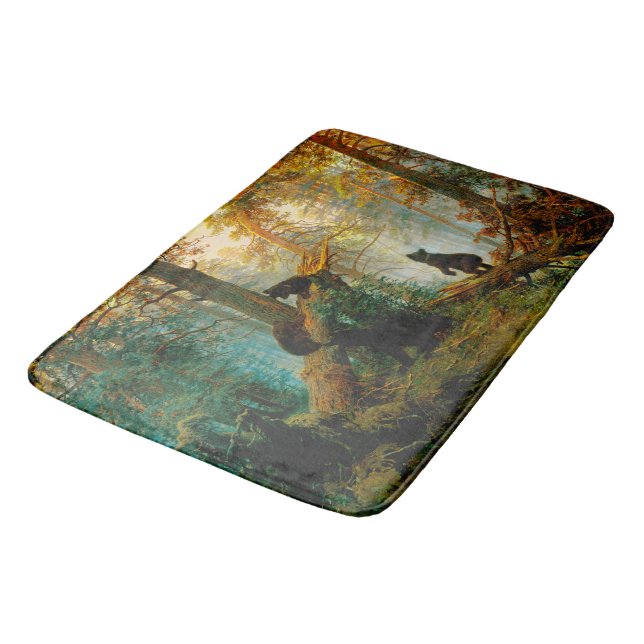 Tapis De Bain Matin dans une forêt de pins Ours avec oursons Shi (Angle)