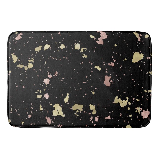 Tapis De Bain Matte Gold et Rose Gold Flakes Noir (Devant)