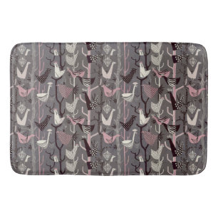 Tapis De Bain MCM Oiseaux Poulets Canards Roses Noirs Gris Blanc