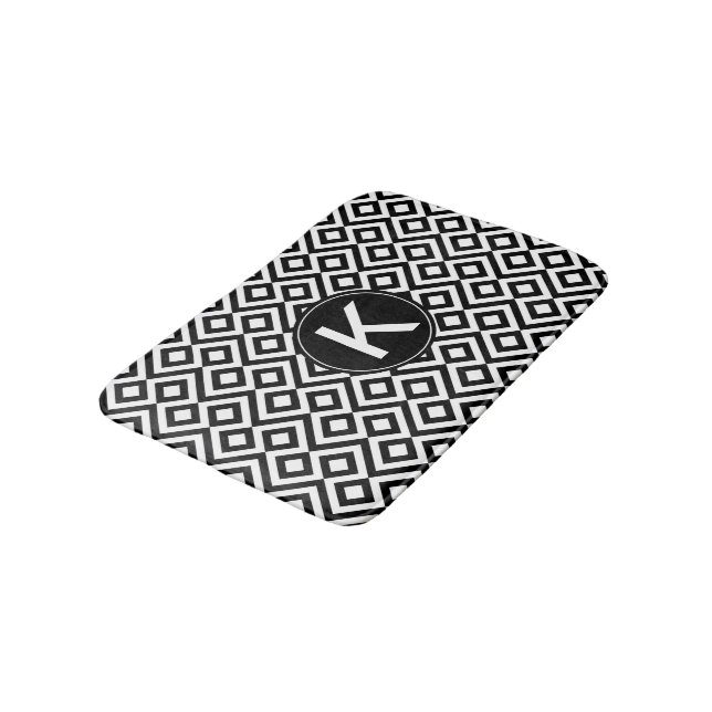 Tapis De Bain Méandre géométrique noir blanc avec monogramme per (Angle)